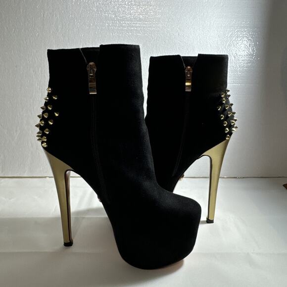 Round Toe High Platform Stiletto Heels Rivets Decor Side Zip Ankle Boots Size 8 - Picture 11 of 12